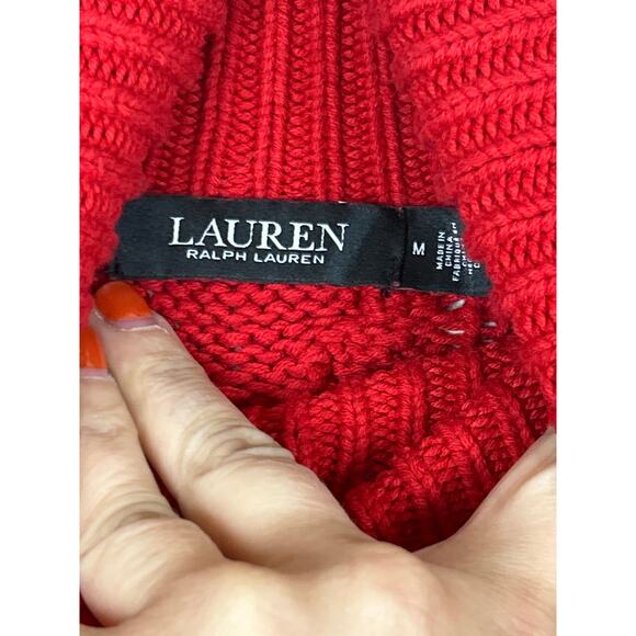 Lauren Ralph Lauren Women’s M Red Cable-Knit Pullover Turtleneck Sweater NEW - Picture 6 of 8